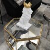 Stolik kawowy nowoczesny do salonu w kształcie hexagonu w metalowej złotej ramie z dwoma blatami